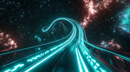 Fototapeta premium Futuristic Roller Coaster in Space with Neon Colors and Stars