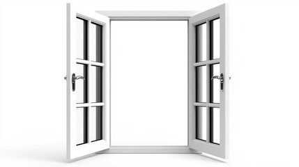 Open white window panes with metal handles inviting fresh air and sunlight into a room