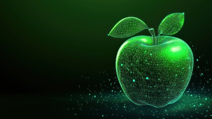 Green Apple with Digital Network, Dark Background