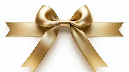 Fototapeta premium Elegant Gold Satin Ribbon Bow Isolated on White Background Perfect for Gift Wrapping Design