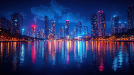 Fototapeta premium Night cityscape reflection in water