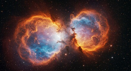 Fototapeta premium Celestial Dance A Stunning Image of a Binary Nebula in Deep Space Showing Vivid Colors and Cosmic