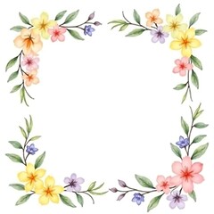 Obraz premium Watercolor Floral Frame with Colorful Flowers and Green Leaves, Floral and leaf card. watercolor design. For banners, posters, invitations and Wishing etc. Ai Generative