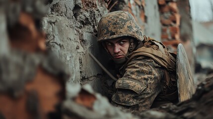 Soldier Soldier Hiding Moment Passing Shield Enemy