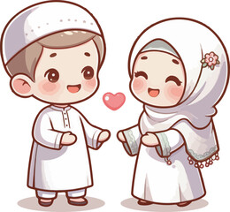 Happy Muslim Children Illustration