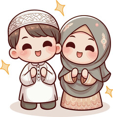 Happy Muslim Children Illustration