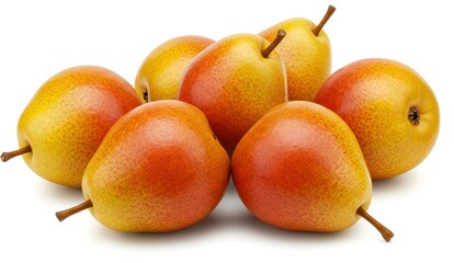 A group of fresh, ripe pears on a white background,