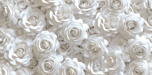 3d render of white roses background seamless pattern