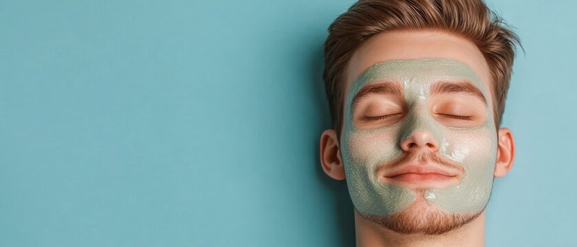 A young man with a glowing face mask practices self-care, embodying a modern approach to wellness and self-improvement.