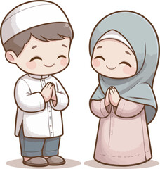 Happy Muslim Children Illustration
