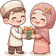 Happy Muslim Children Illustration