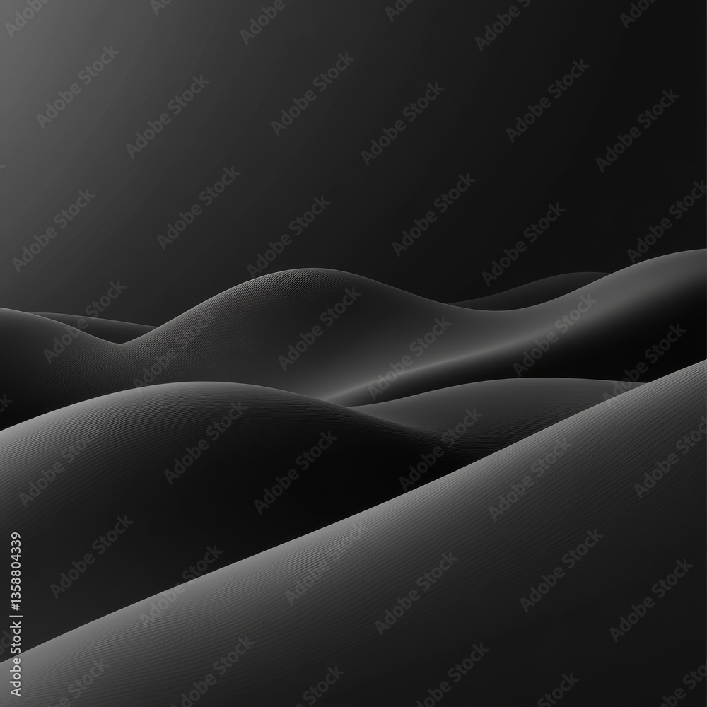 Fototapete dark monochromatic landscape of smooth undulating dunes with subtle textural details in a dramatic c