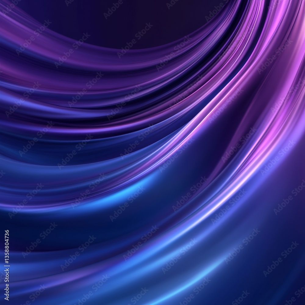 Poster Elegant Abstract Curves: A Swirl of Deep Blue and Violet Radiance with Subtle Light Reflections