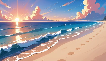 Pastel Sunset Beach Scene Pixel Art Illustration