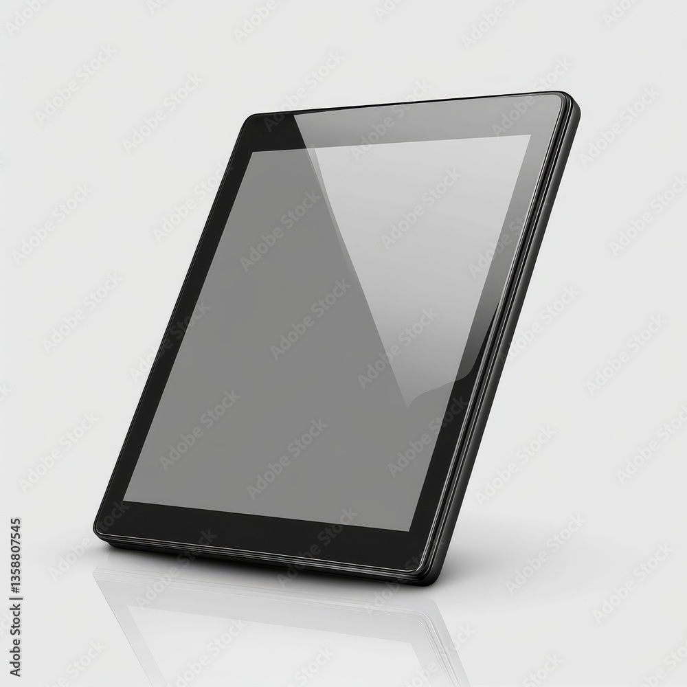 Poster sleek black tablet device with a glossy screen displayed against a clean white background, ideal for