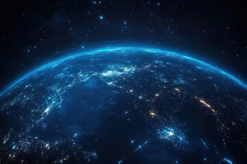 Abstract blue digital planet global space.