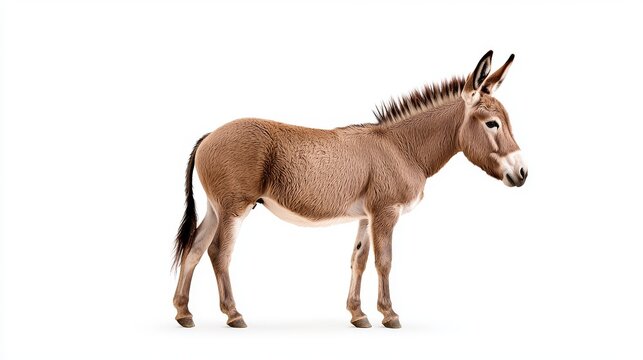 A lone Donkey standing on white background A beautiful light brown donkey isolated