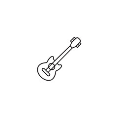 An artistic, minimalist depiction of a guitar, elegantly rendered in stark black lines against a clean backdrop, the lines defining its familiar form. 