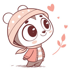 Cute Cartoon Panda Wearing a Red Sweater, Ai generated