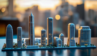 A set of miniature skyscrapers on the table
