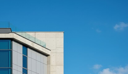 Obraz premium Modern architecture with blue windows against a bright blue sky,