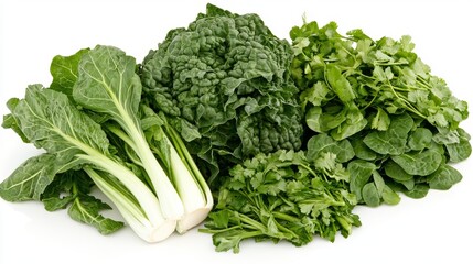 Fresh Green Leafy Vegetables Bok Choy Spinach Kale and Cilantro