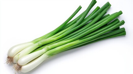 Fresh Green Onions Bunch Isolated on White Background Healthy Food Ingredient