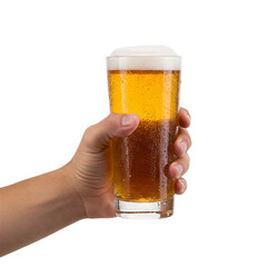 hand holding a glass of beer isolated on transparent background