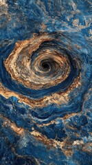 Naklejka premium A massive black hole dominates the center of a swirling cosmic scene, surrounded by vibrant shades of deep blue and rich brown, creating a mesmerizing galactic vortex.