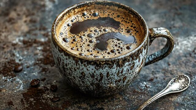 Steaming Espresso Cup, A Moment of Warmth and Flavor on Grunge