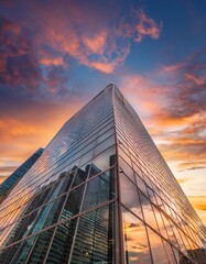 Modern Skyscraper facade Reflecting Sunset Hues