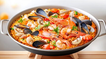 Colorful Seafood Paella with Fresh Ingredients and Vibrant Flavors