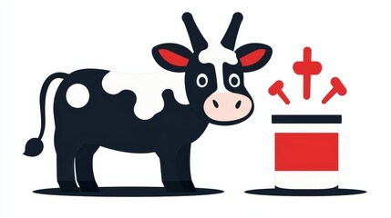 Adorable Cartoon Cow Next to Milk Can Illustration Perfect for Dairy Products Packaging Design