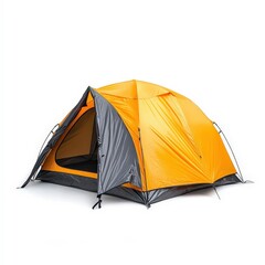 Vibrant Orange and Gray Camping Tent Set Up Outdoors for Adventure