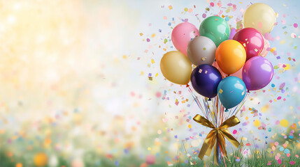 Colorful Balloon Bouquet with Golden Ribbon, Celebrating International Children's Day with Joy and Playfulness