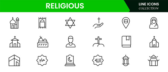 Religionus line icons collection. Big UI icon set in a flat design. Thin outline icons pack. Vector illustration