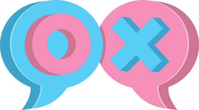 O와 X가 표시된 입체 말풍선의 일러스트