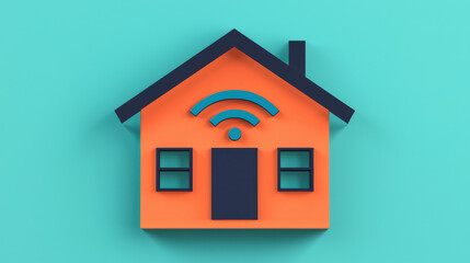 A modern house icon featuring Wi Fi symbol, showcasing connectivity and technology in vibrant design