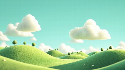 illustration of Summer fields landscape with a dawn,Rainbow, green grass hills, bright color blue sky, country background,banner resting vacation.