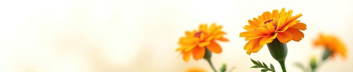 Fototapeta premium Vibrant orange marigold flower in full bloom isolated on white background, showcasing delicate petals and natural beauty, bloom, marigold