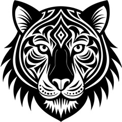 Powerful black tiger head vector, a wild feline design