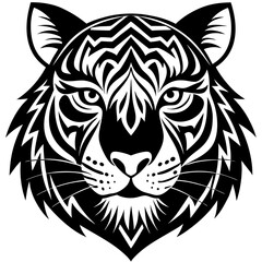 Tribal tiger head vector art depicts a powerful feline predator design