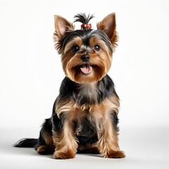 Happy Yorkshire Terrier Puppy with Hair in a Topknot