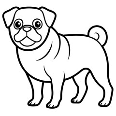 A cute brown pug puppy cartoon sits isolated, a funny small domestic animal