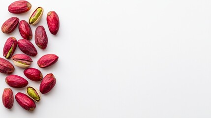 Fresh Red Pistachios Nuts Scattered on White Background Healthy Snack Food