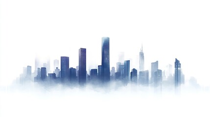 Naklejka premium Foggy city skyline silhouettes faint details seamless horizontal composition glowing window accents isolated on white background minimal vector style. 