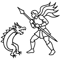 Rpg fantasy warrior battling a dragon