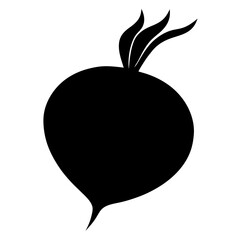 Vector art of a black and white radish, a green leaf vegetable icon, a natural food illustration