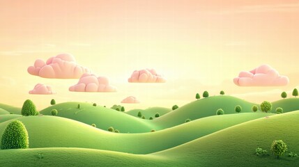 Obraz premium illustration of Summer fields landscape with a dawn,Rainbow, green grass hills, bright color blue sky, country background,banner resting vacation.