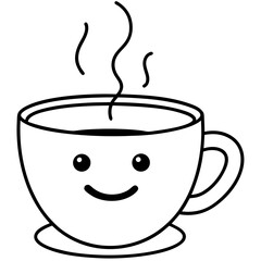  Smiling coffee cup with steam heart  line art vector illustration